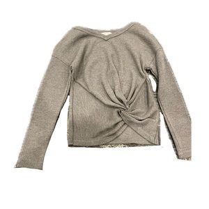 NWOT Habitual Kids Girls V Neck Sweater Top Gray Waffle Knit